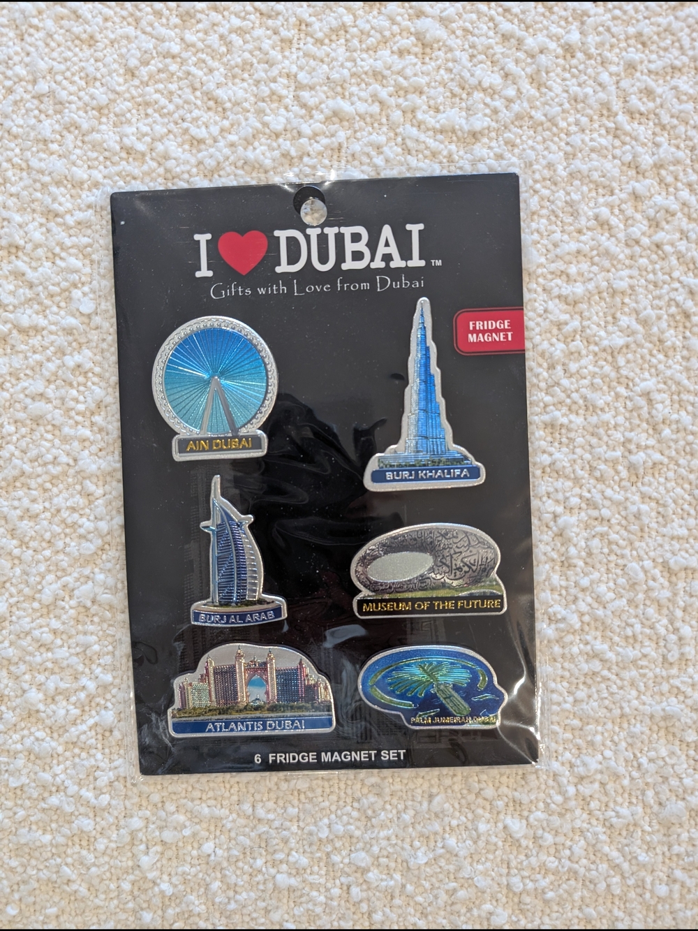 I ♥ Dubai Souvenir Fridge Magnet Set - Blue & Silver